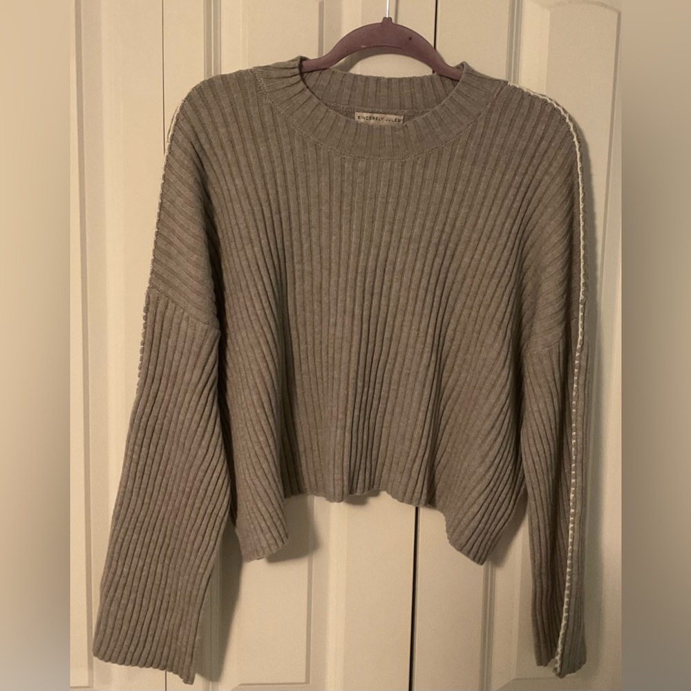 Sincerely Jules Gray Ribbed Crew Neck Sweater